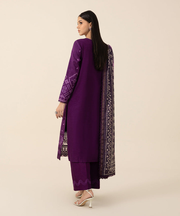 3 Piece - Embroidered Raw Silk Suit