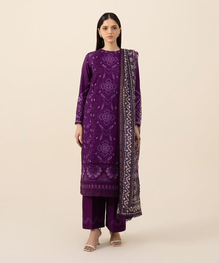 3 Piece - Embroidered Raw Silk Suit