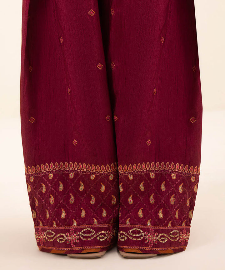 3 Piece - Embroidered Raw Silk Suit