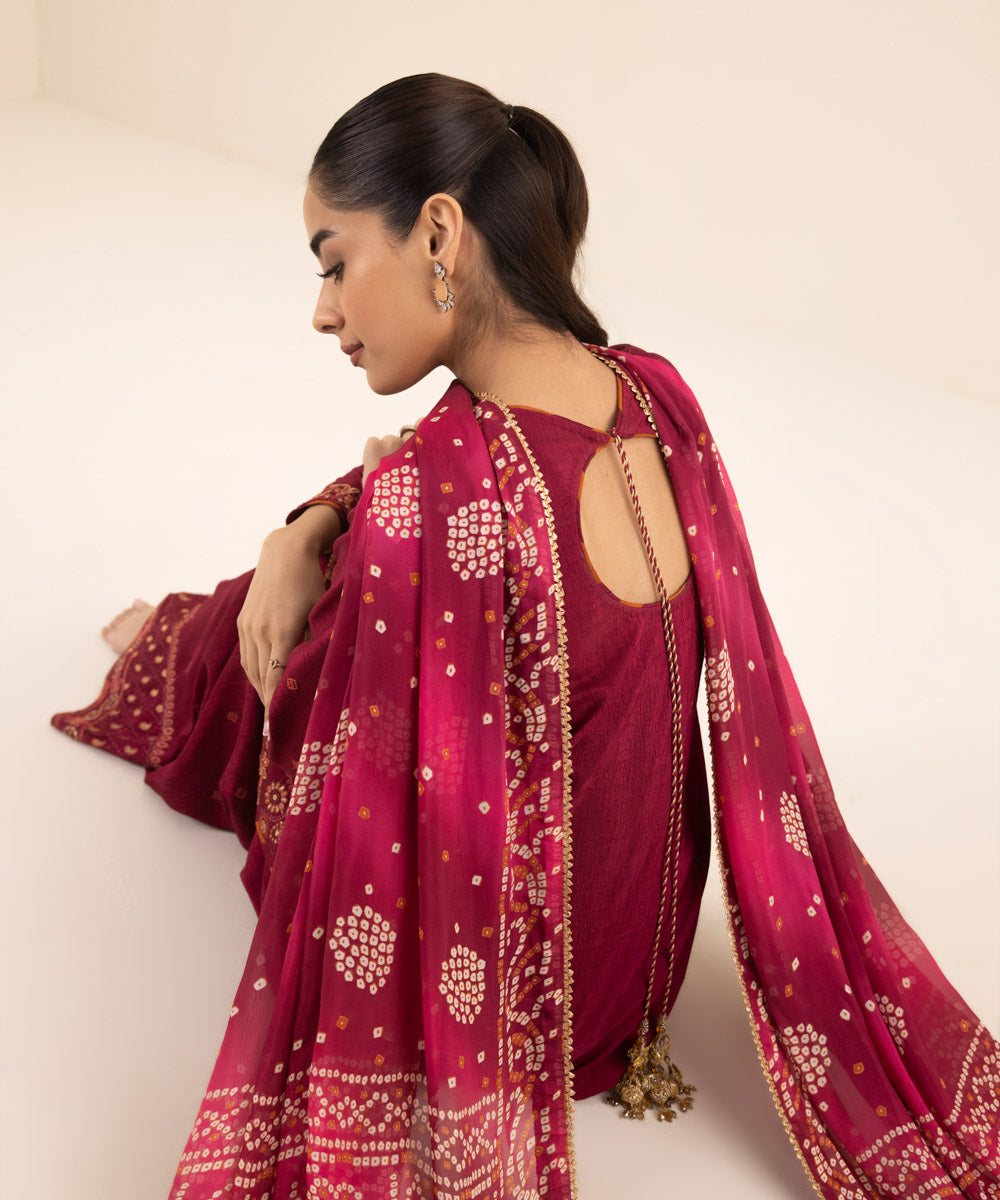 3 Piece - Embroidered Raw Silk Suit