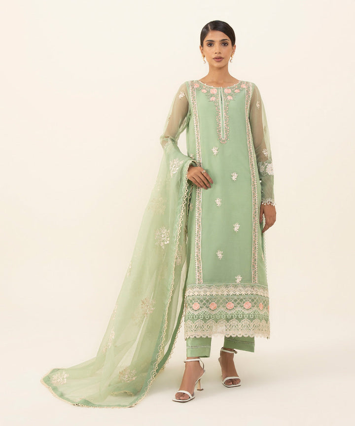 3 Piece - Embroidered Organza Suit