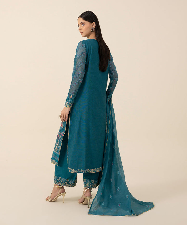 3 Piece - Embroidered Khaddi Net Suit