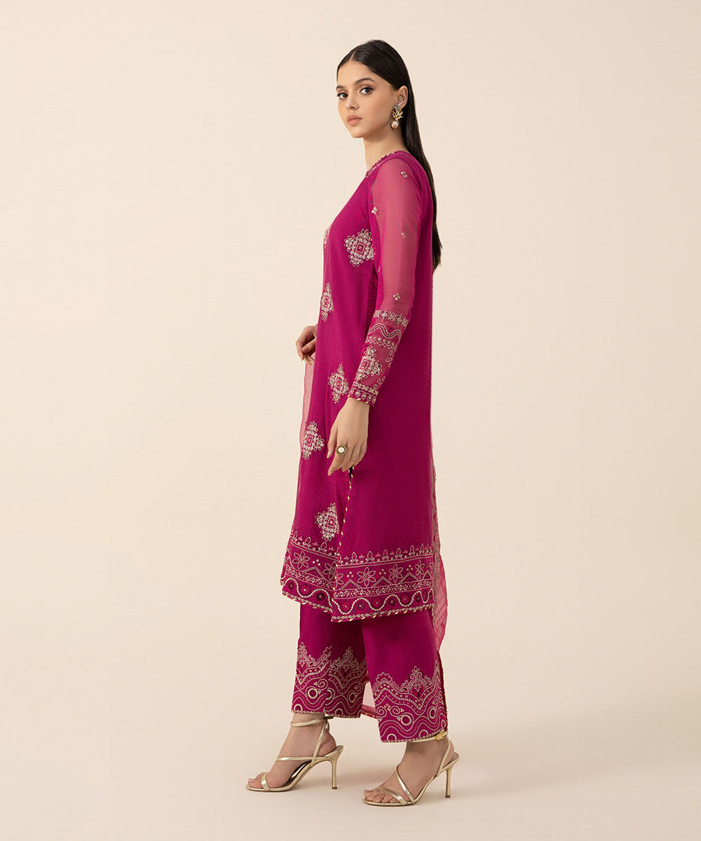 3 Piece - Embroidered Khaddi Net Suit