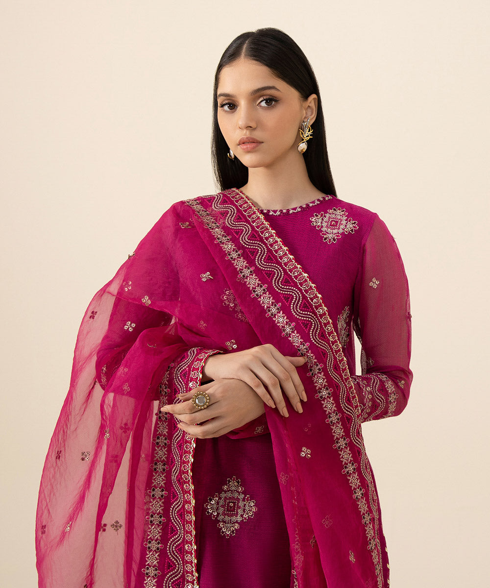 3 Piece - Embroidered Khaddi Net Suit