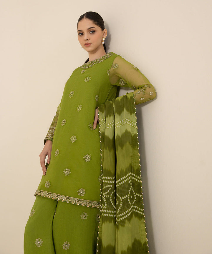 3 Piece - Embroidered Organza Suit