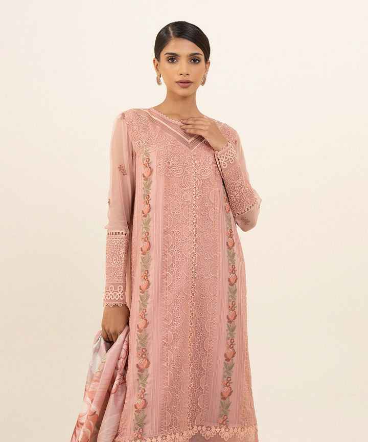 3 Piece - Embroidered Chiffon Suit