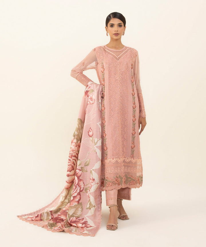 3 Piece - Embroidered Chiffon Suit