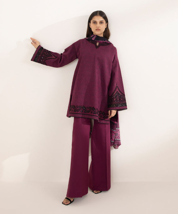 3 Piece - Embroidered Jacquard Suit