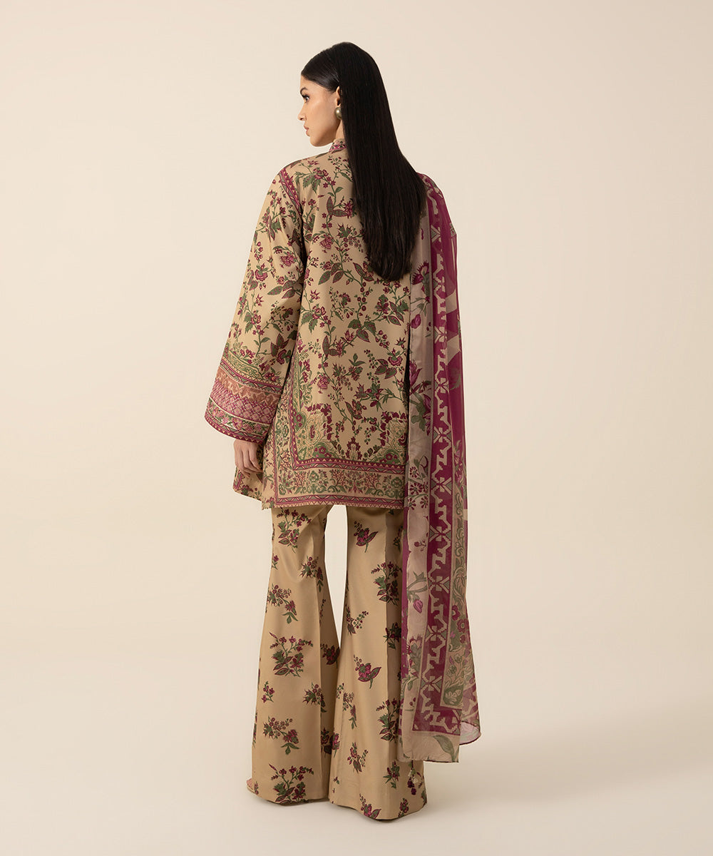 3 Piece -  Embroidered Silk Suit