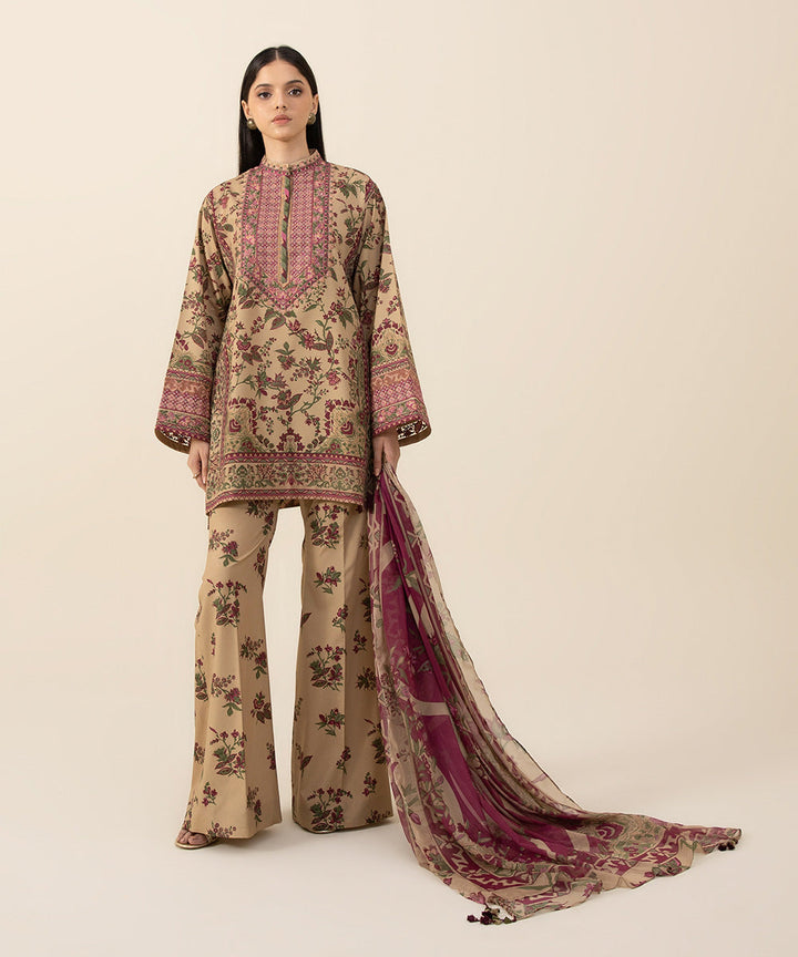 3 Piece -  Embroidered Silk Suit