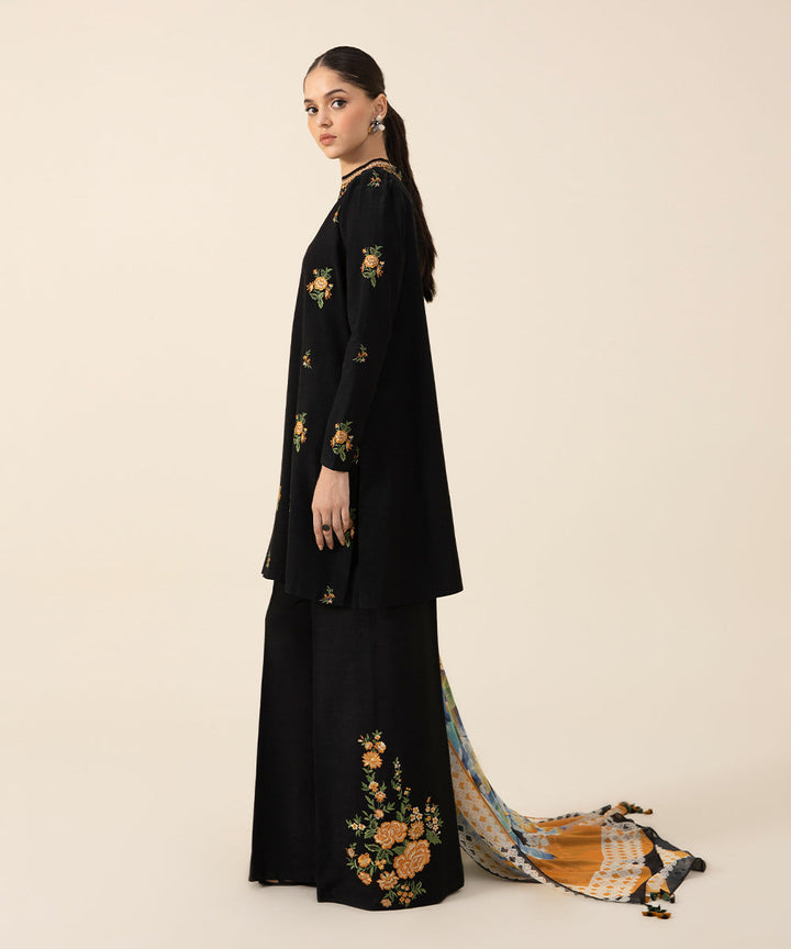 3 Piece - Embroidered Raw Silk Suit