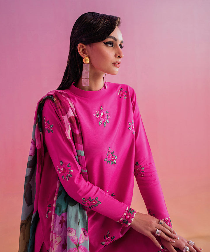 3 Piece - Embroidered Raw Silk Suit