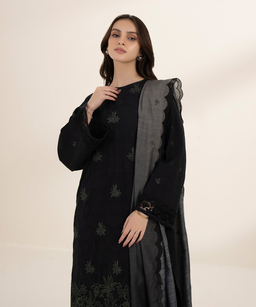 3 Piece - Embroidered Jacquard Suit