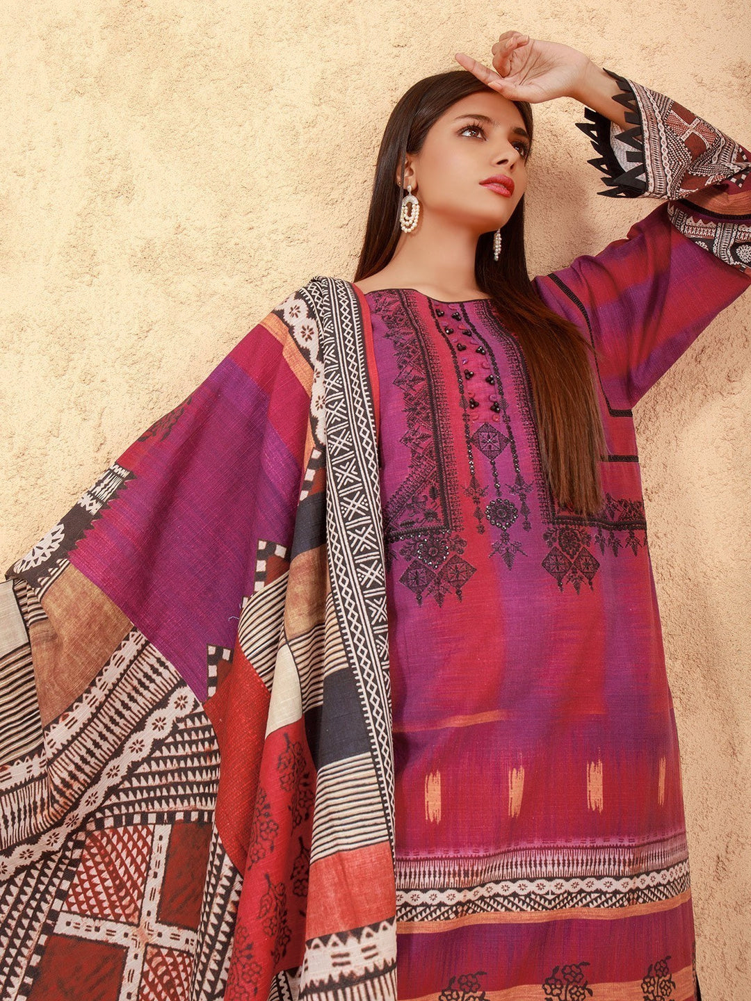 EWU21V11-21758 Unstitched Magenta Embroidered Viscose 3 Piece
