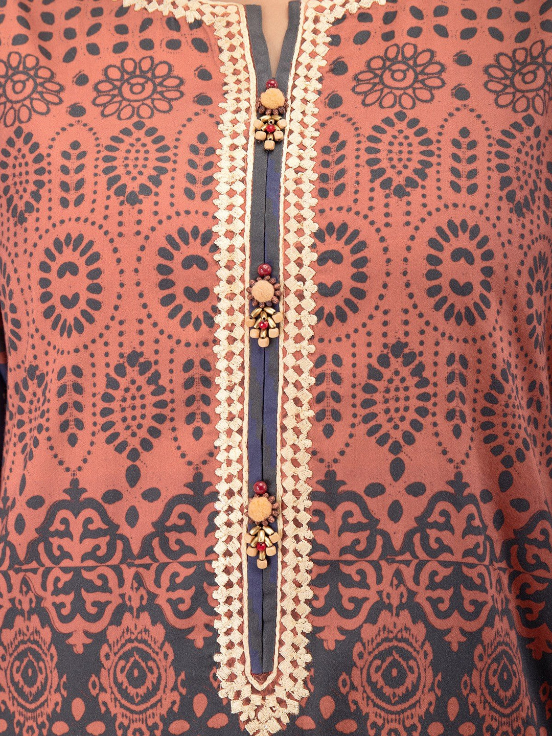 EWU21V8-21737 Unstitched Brown Embroidered Cotton 1 Piece