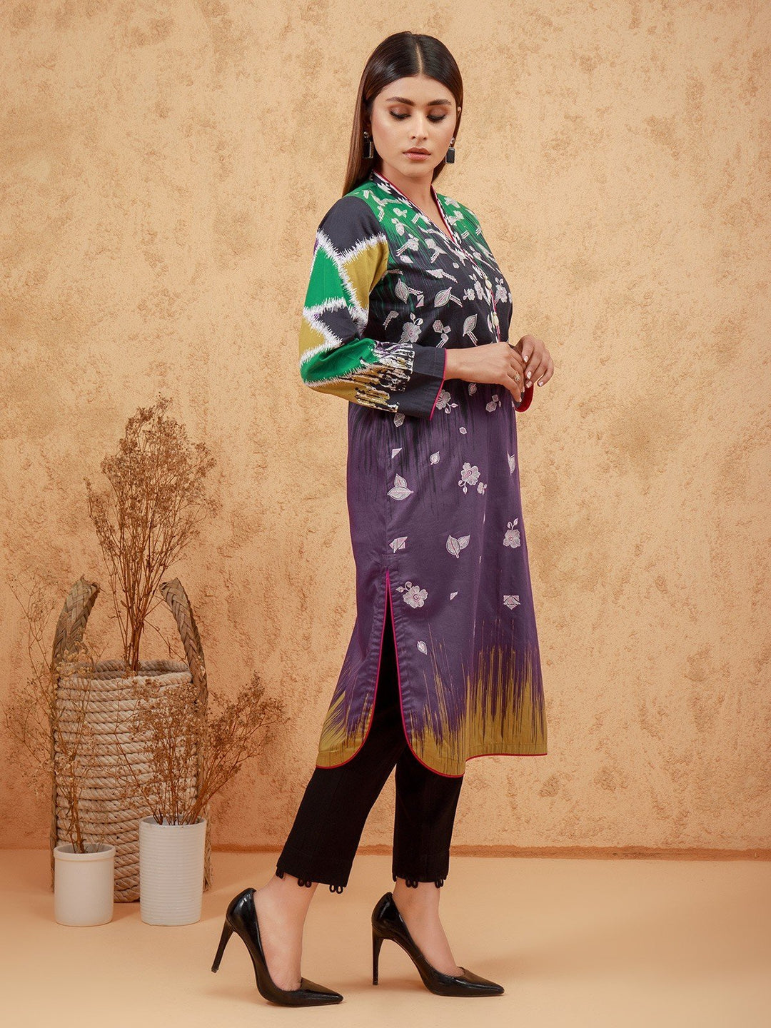 EWU21V8-21739 Unstitched Purple Embroidered Cotton 1 Piece
