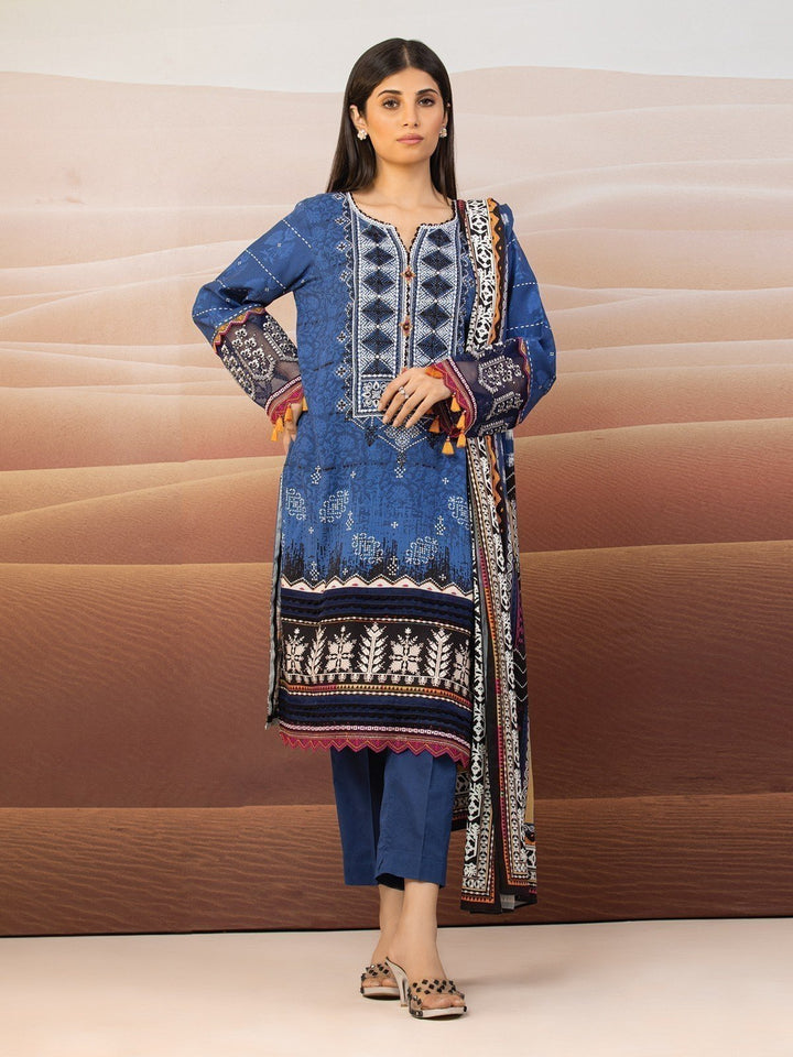 EWU22V10-25015 Unstitched Blue Embroidered Crepe 3 Piece