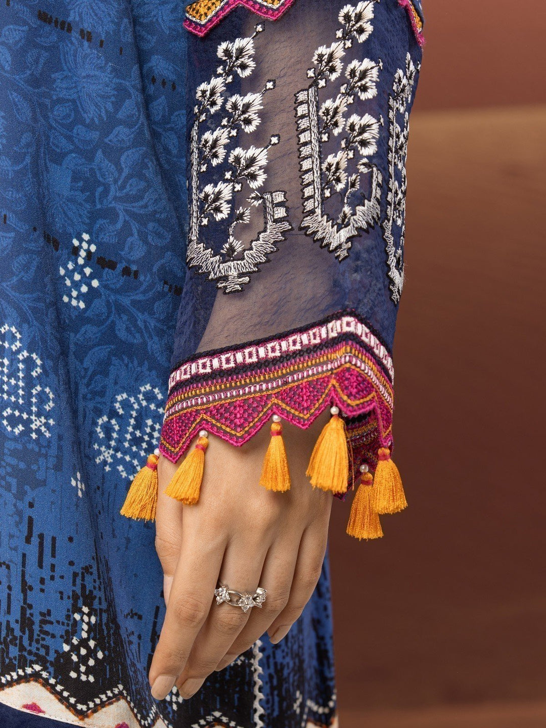 EWU22V10-25015 Unstitched Blue Embroidered Crepe 3 Piece
