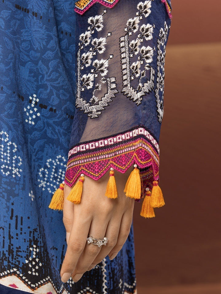 EWU22V10-25015 Unstitched Blue Embroidered Crepe 3 Piece