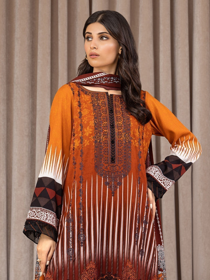 EWU22V10-25018 Unstitched Rust Embroidered Crepe 3 Piece