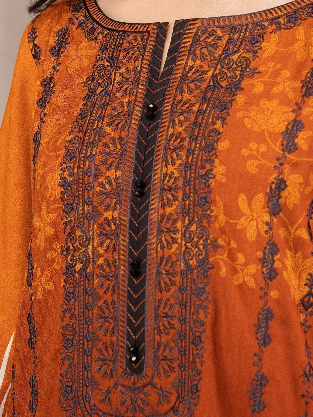 EWU22V10-25018 Unstitched Rust Embroidered Crepe 3 Piece