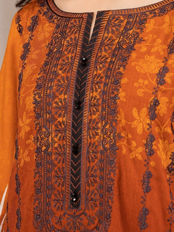 EWU22V10-25018 Unstitched Rust Embroidered Crepe 3 Piece
