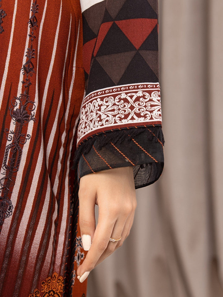EWU22V10-25018 Unstitched Rust Embroidered Crepe 3 Piece