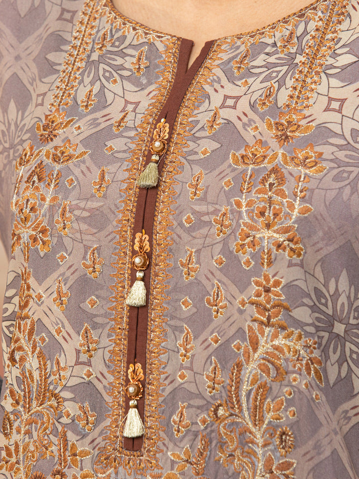 EWU22V10-25019 Unstitched Brown Embroidered Crepe 3 Piece
