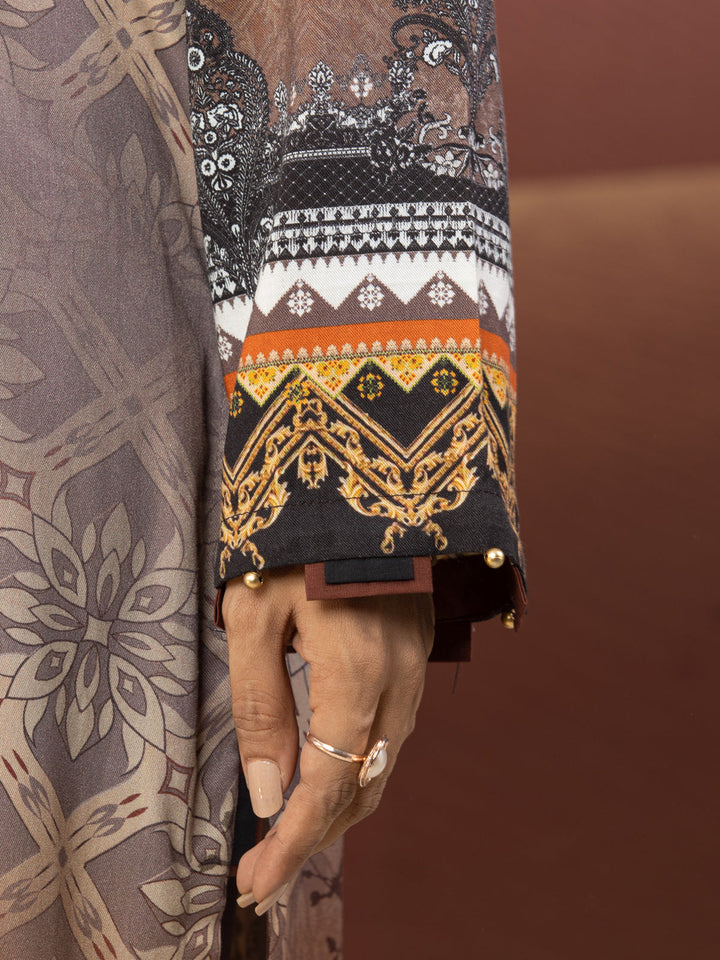 EWU22V10-25019 Unstitched Brown Embroidered Crepe 3 Piece