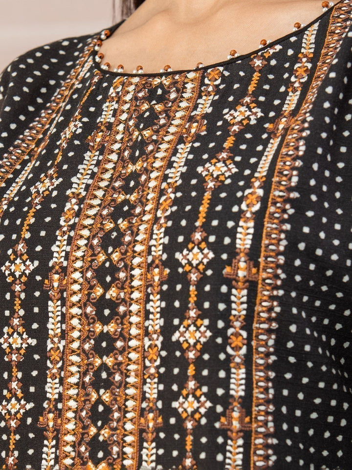 EWU22V11-25025 Unstitched Black & Brown Embroidered Khaddar 3 Piece