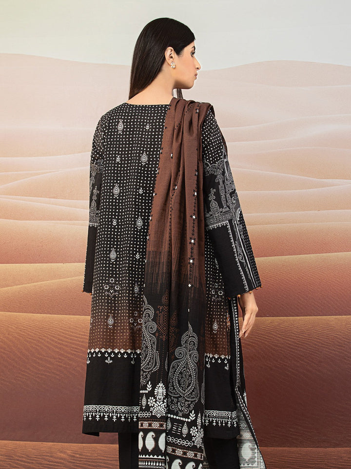 EWU22V11-25025 Unstitched Black & Brown Embroidered Khaddar 3 Piece