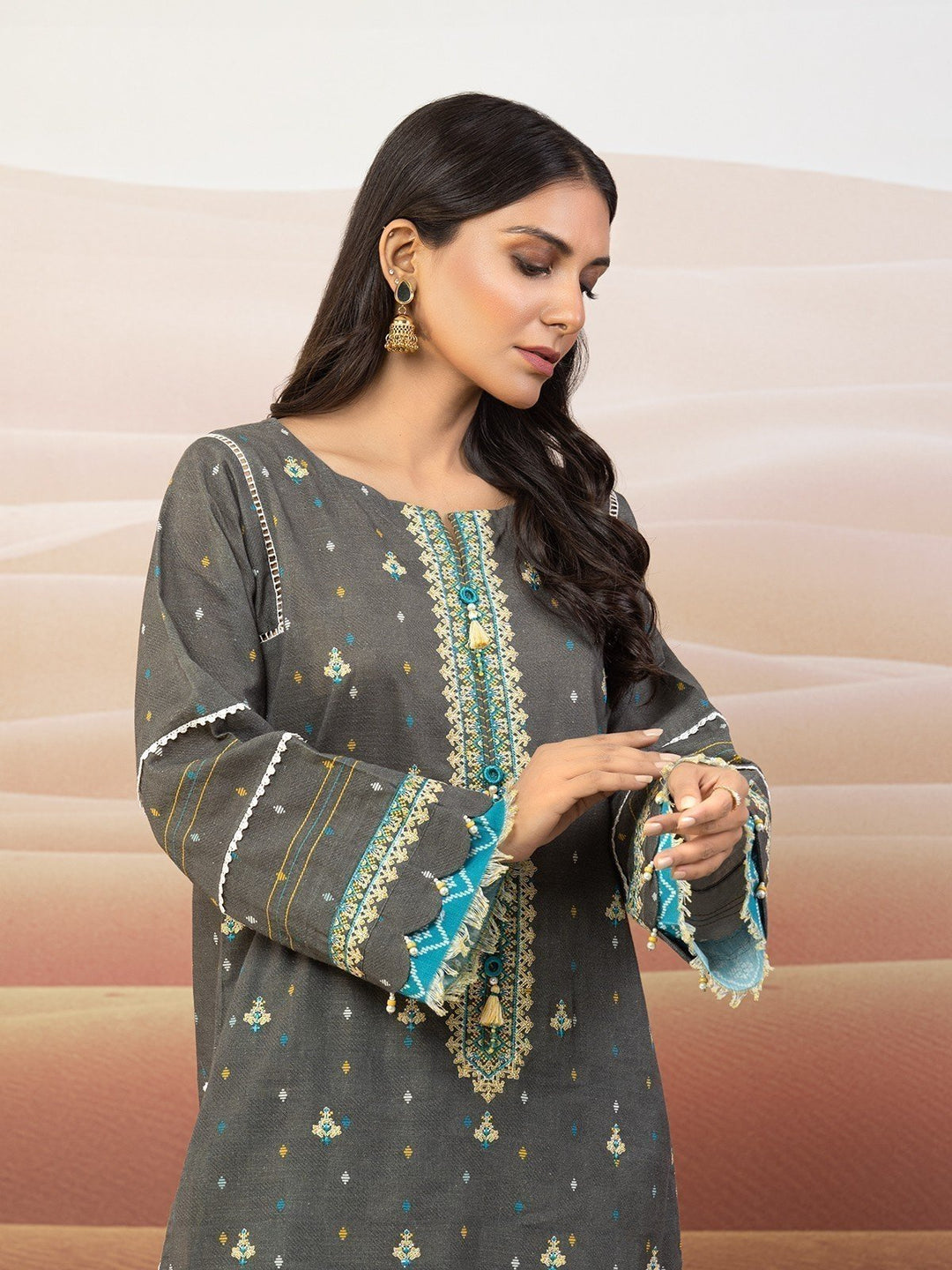 EWU22V11-25039 Unstitched Grey Embroidered Khaddar 2 Piece