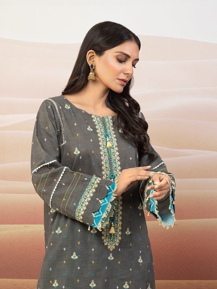 EWU22V11-25039 Unstitched Grey Embroidered Khaddar 2 Piece