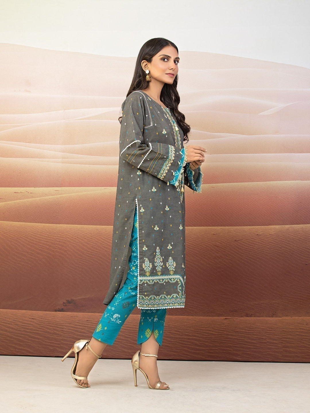 EWU22V11-25039 Unstitched Grey Embroidered Khaddar 2 Piece