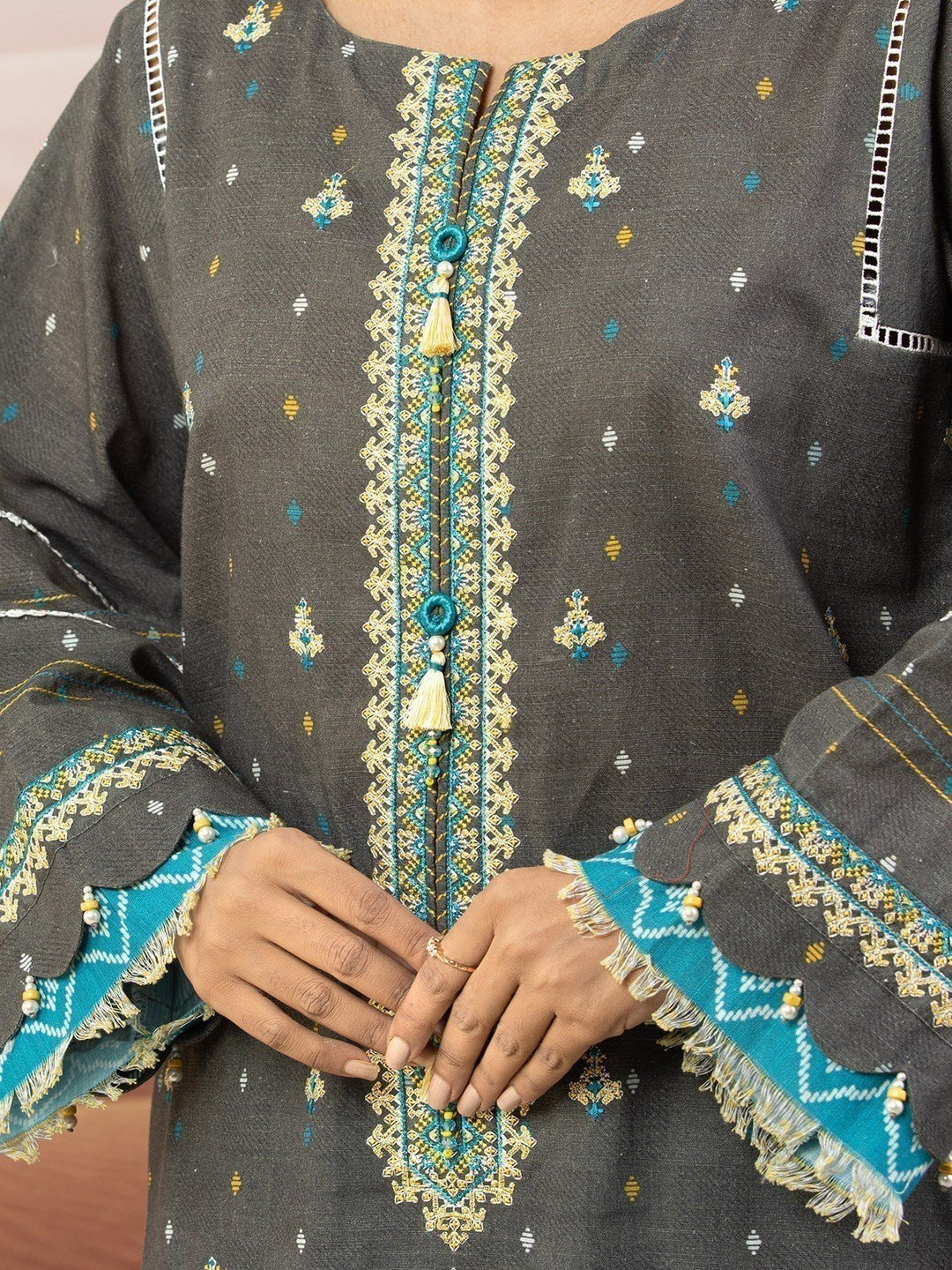 EWU22V11-25039 Unstitched Grey Embroidered Khaddar 2 Piece