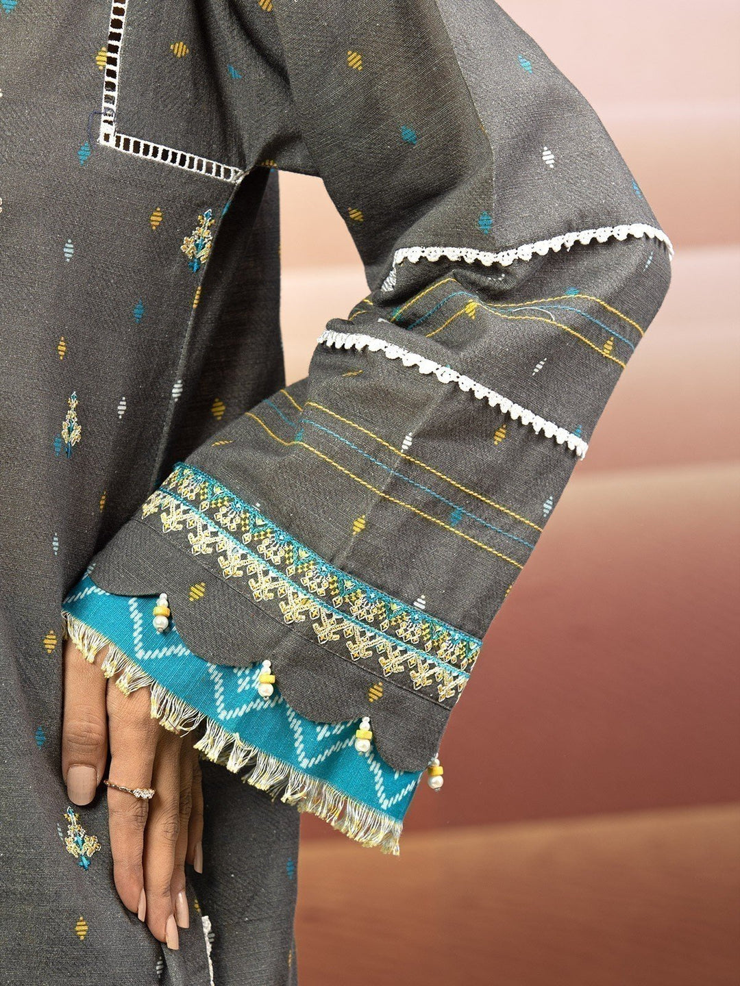 EWU22V11-25039 Unstitched Grey Embroidered Khaddar 2 Piece