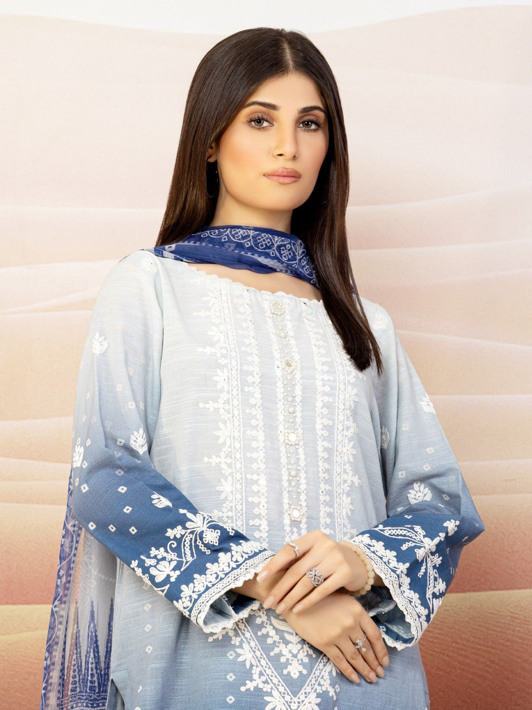 EWU22V12-25007 Unstitched Blue Embroidered Khaddar 3 Piece
