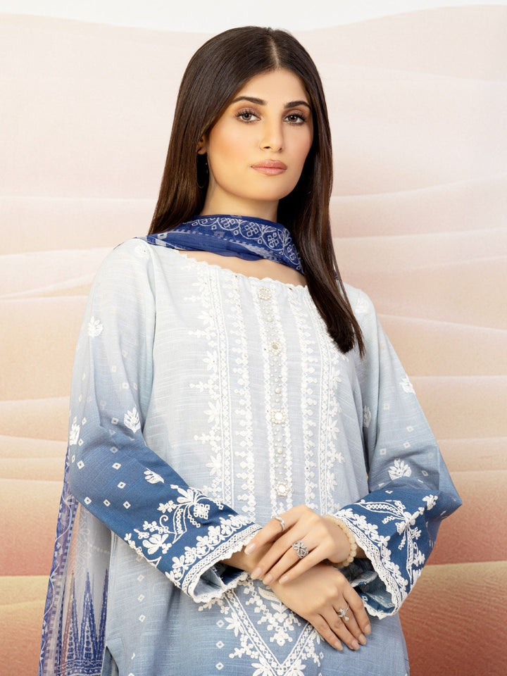 EWU22V12-25007 Unstitched Blue Embroidered Khaddar 3 Piece
