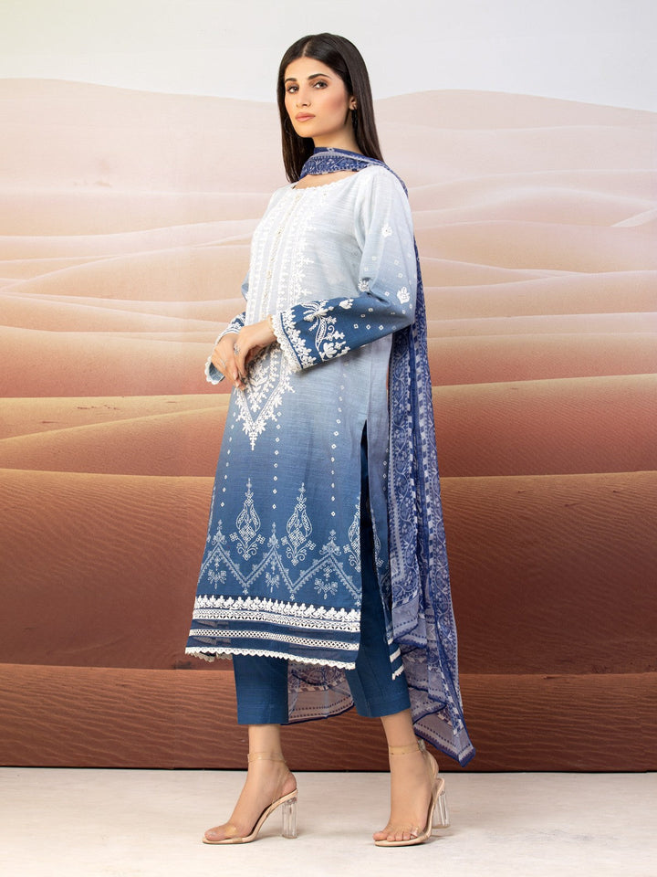 EWU22V12-25007 Unstitched Blue Embroidered Khaddar 3 Piece
