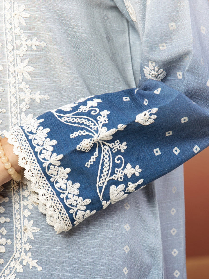 EWU22V12-25007 Unstitched Blue Embroidered Khaddar 3 Piece