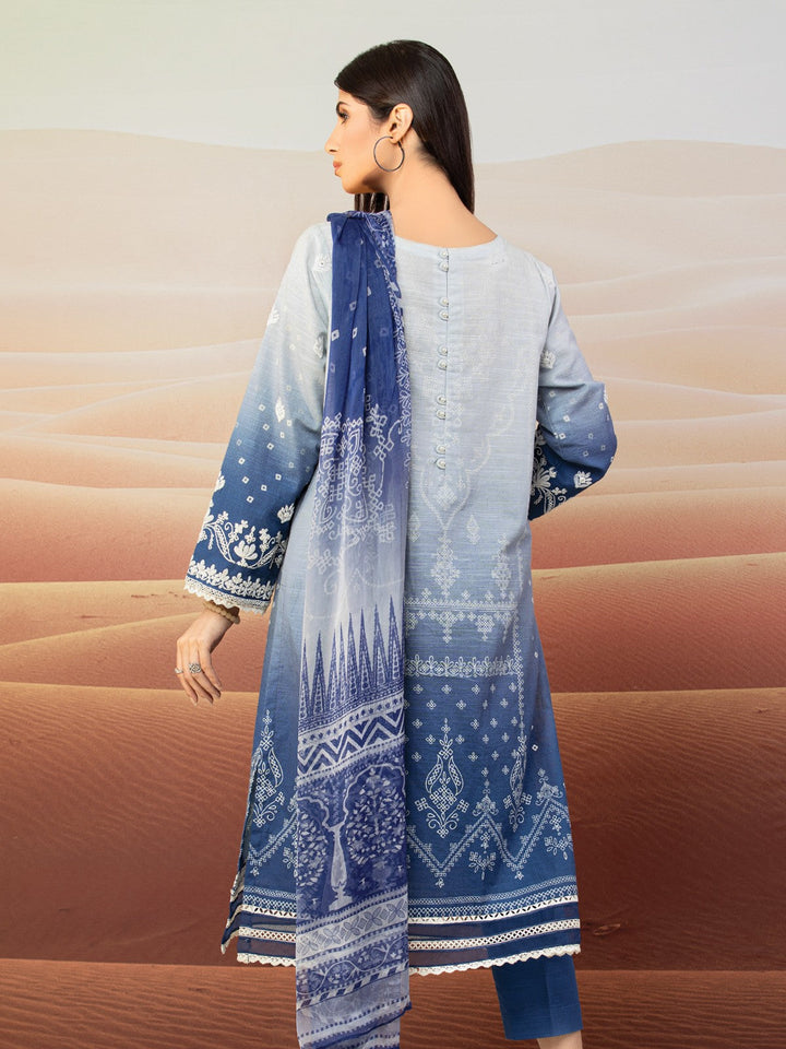 EWU22V12-25007 Unstitched Blue Embroidered Khaddar 3 Piece