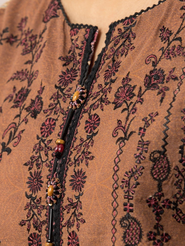 EWU22V12-25014 Unstitched Brown Embroidered Khaddar 3 Piece