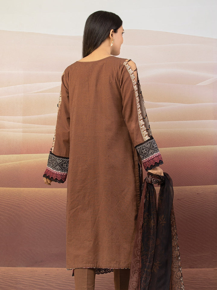 EWU22V12-25014 Unstitched Brown Embroidered Khaddar 3 Piece