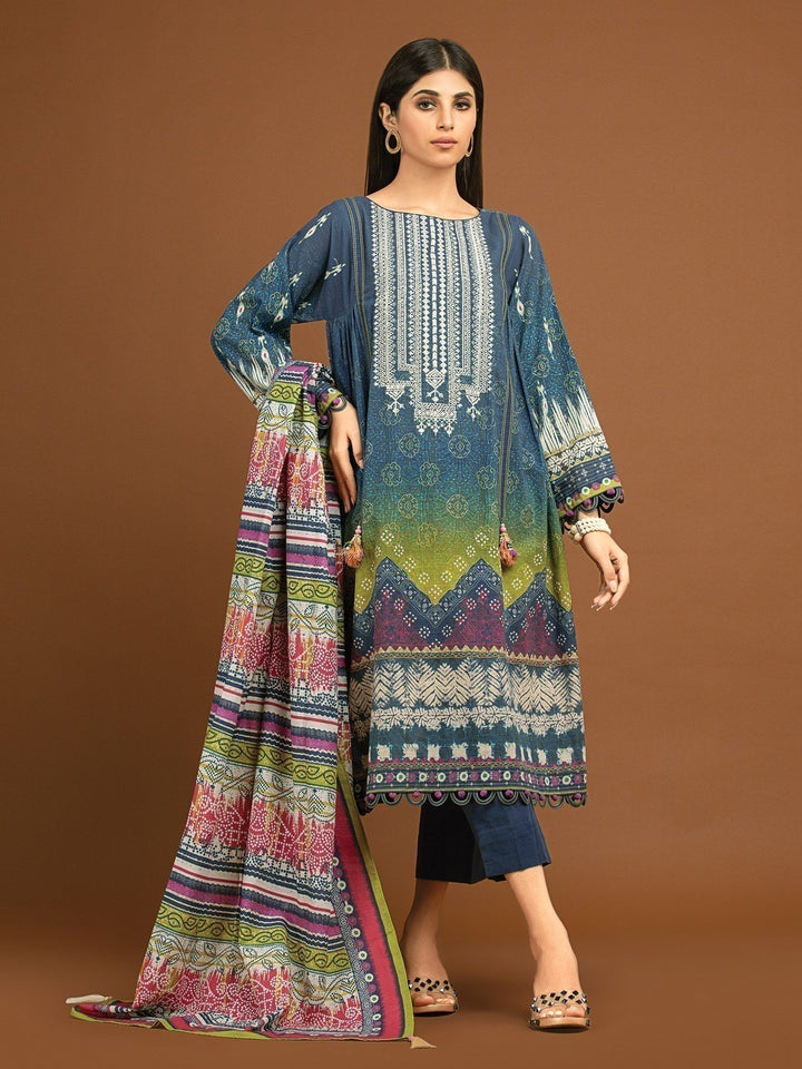 EWU22V13-24033 Unstitched Navy Multi Embroidered Viscose 3 Piece
