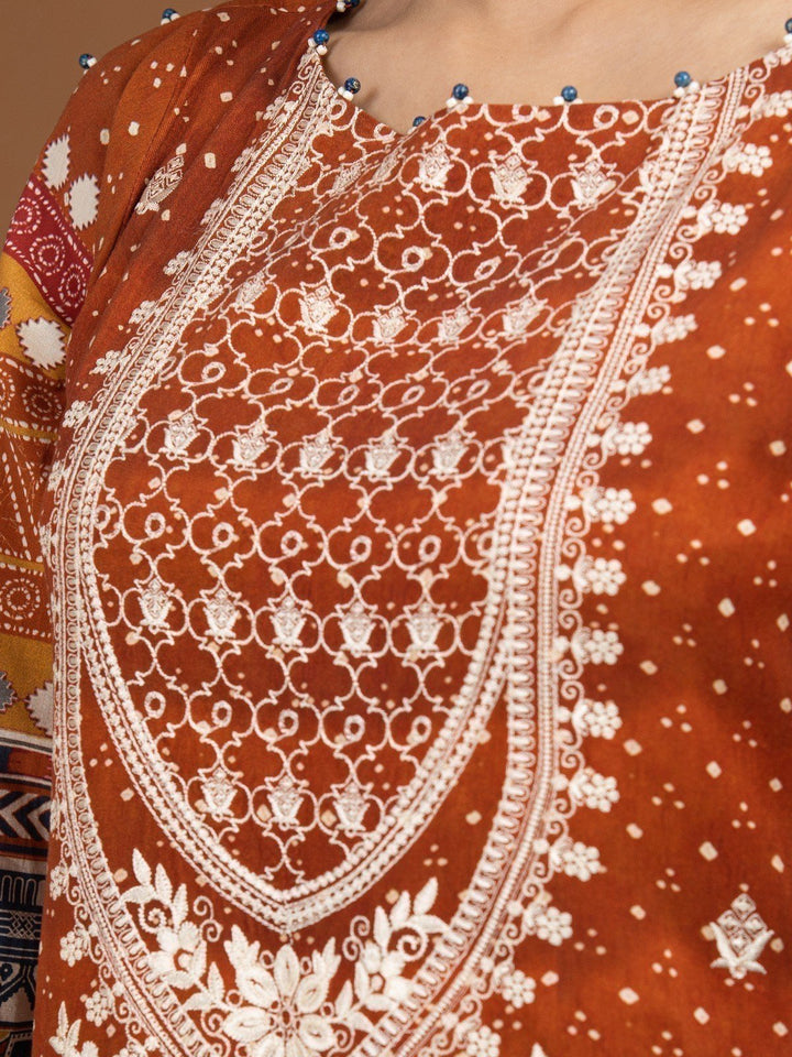 EWU22V13-24039 Unstitched Rust Embroidered Viscose 3 Piece
