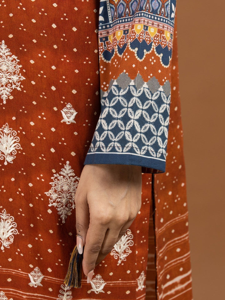 EWU22V13-24039 Unstitched Rust Embroidered Viscose 3 Piece