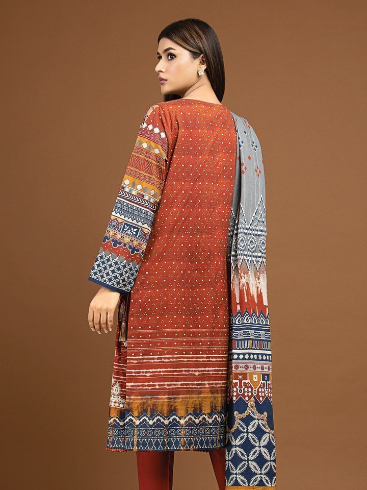 EWU22V13-24039 Unstitched Rust Embroidered Viscose 3 Piece