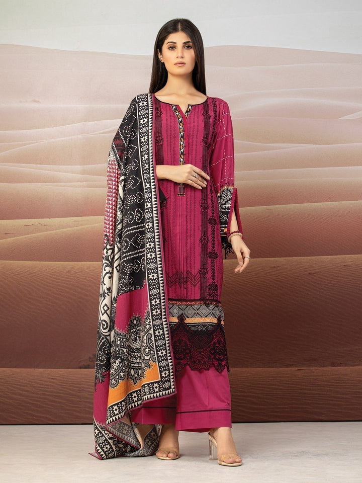 EWU22V8-25002ST Unstitched Pink Embroidered Cottel 2 Piece