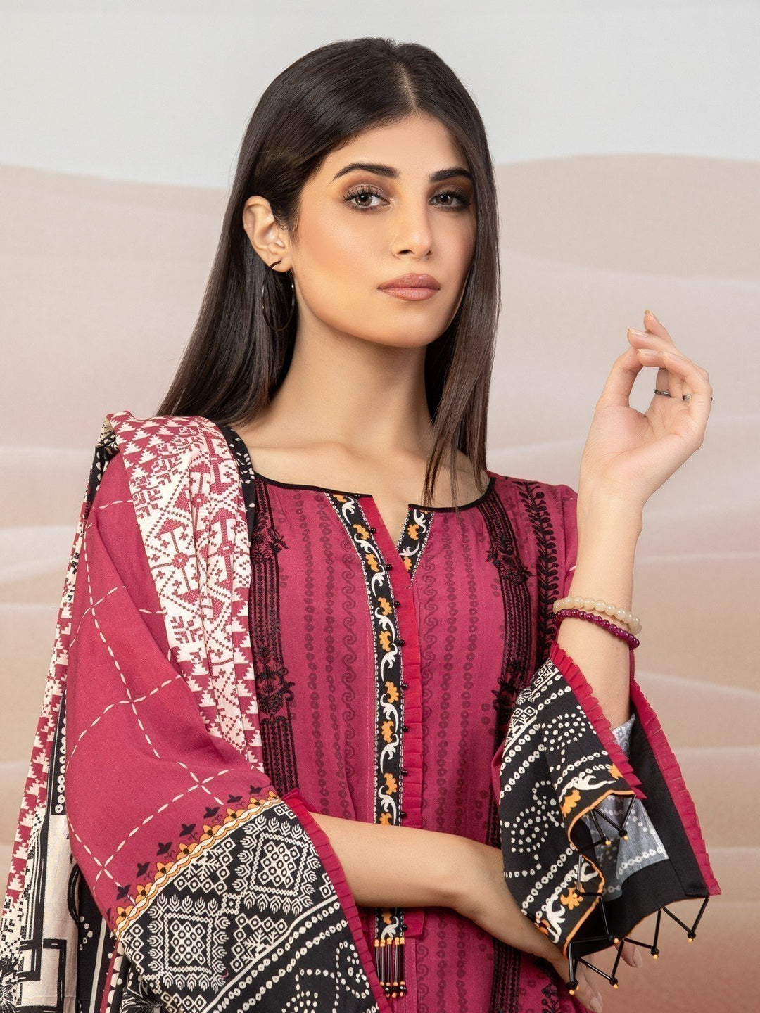 EWU22V8-25002ST Unstitched Pink Embroidered Cottel 2 Piece