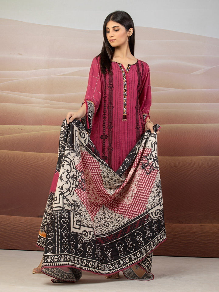 EWU22V8-25002ST Unstitched Pink Embroidered Cottel 2 Piece